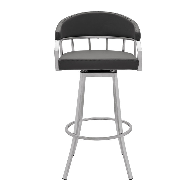 Tabouret de bar et de comptoir pivotant de 30 po de hauteur moderne en similicuir gris ardoise au fini acier inoxydable brossé