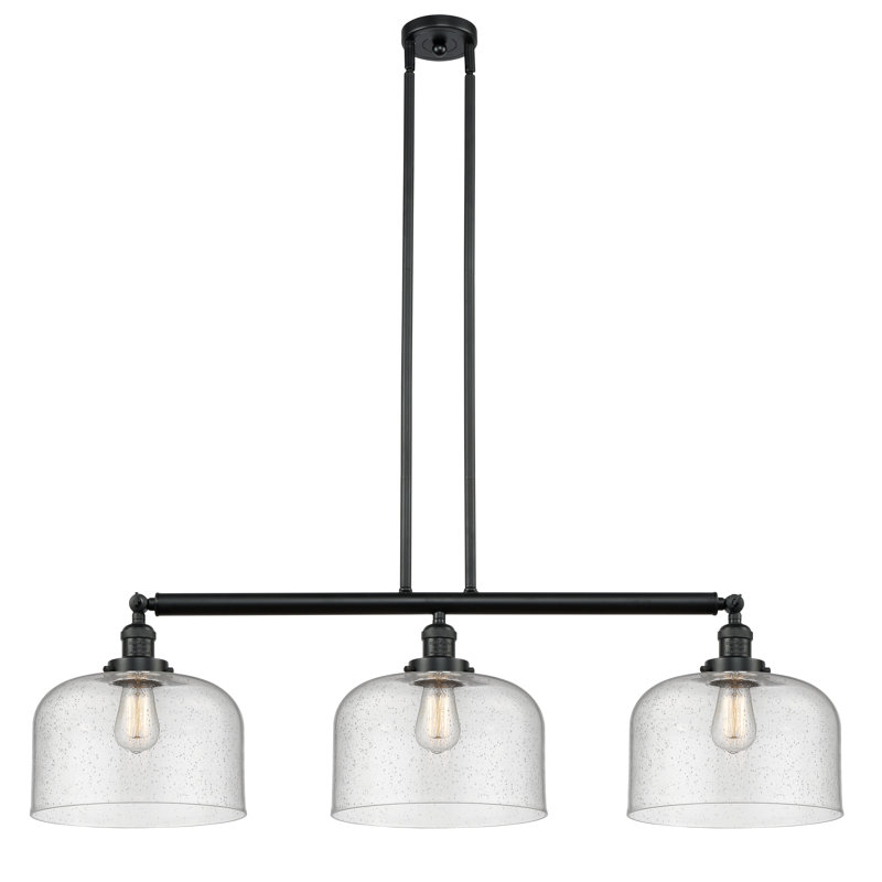Bell - Luminaire suspendu pour îlot de cuisine 3 lumières 42 " , Grainé, Noir mat, Ampoule non incluse