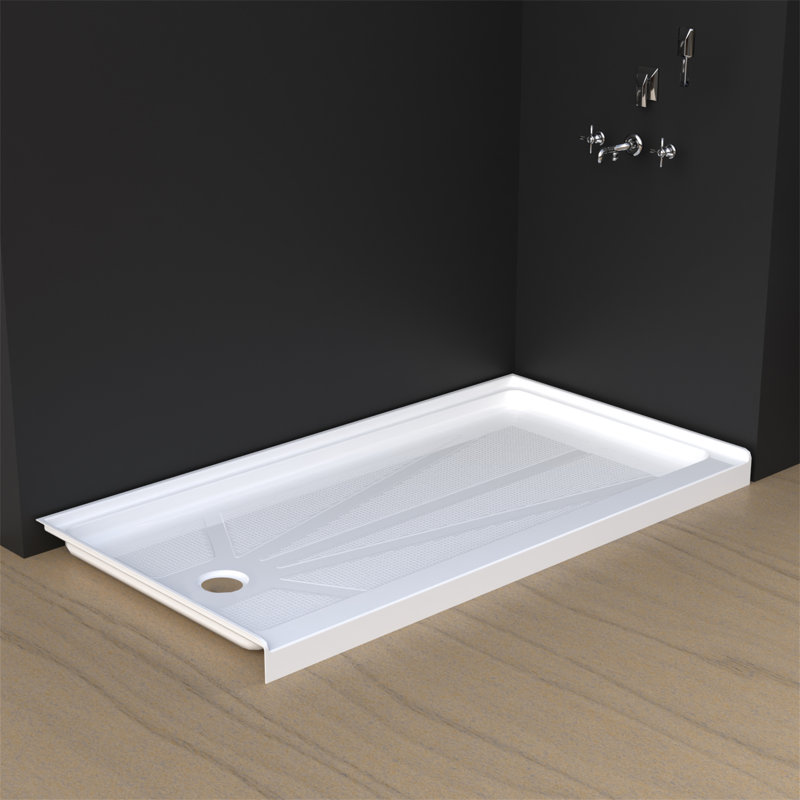 60" x 30" Rectangular Acrylic Single Threshold Shower Base with Left Drain - Triple Flange Alcove Shower Pan with Slip-Resistant Floor