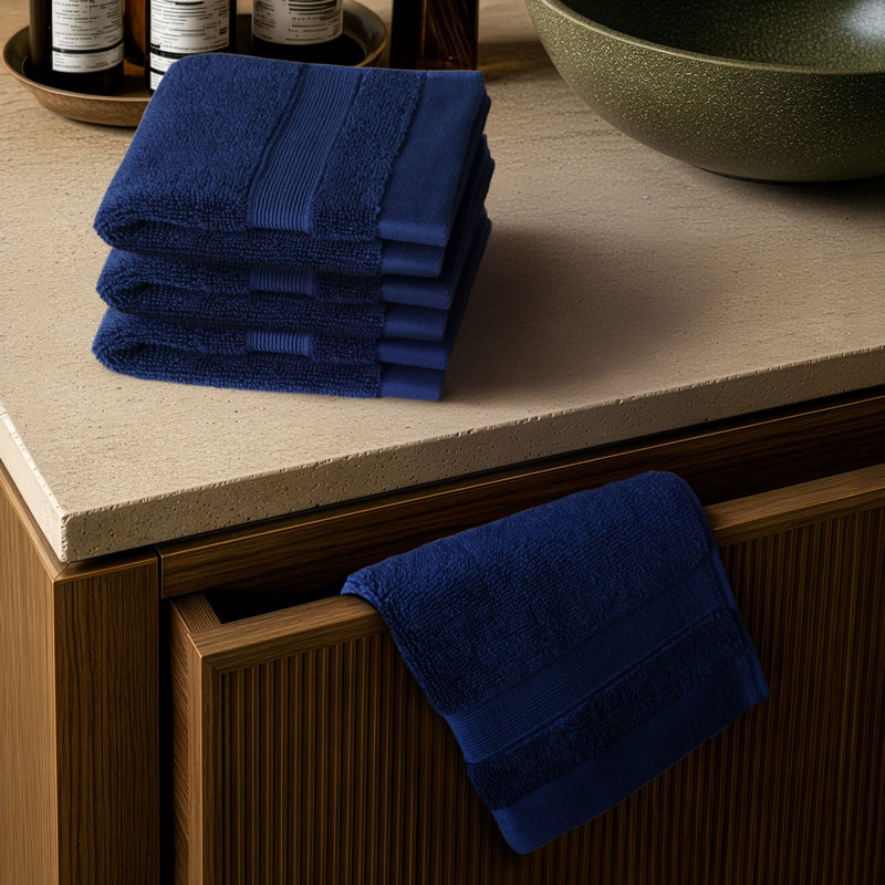 Essuie-mains 100% coton de qualité supérieure 4 paquets, 700 g / m², ultra doux et absorbant, Navy Blue, 4 pièces