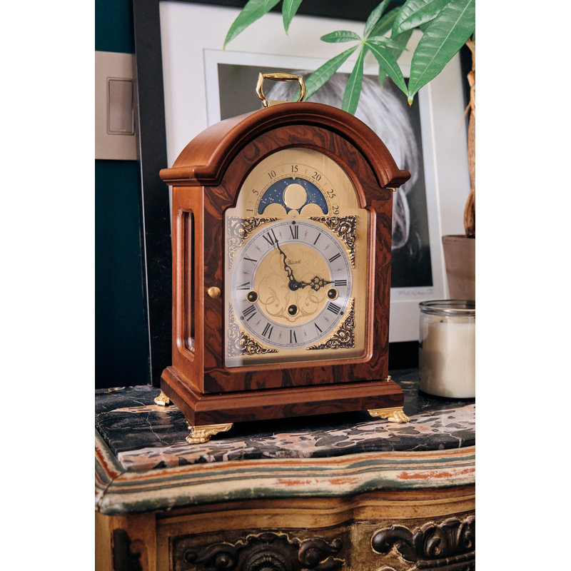 Roman Numeral Wood Mechanical Tabletop Clock in