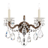 La Scala 2 Light 15in x 17in Wall Sconce with Round Backplate in Florentine Bronze with Clear Swarovski Crystals
