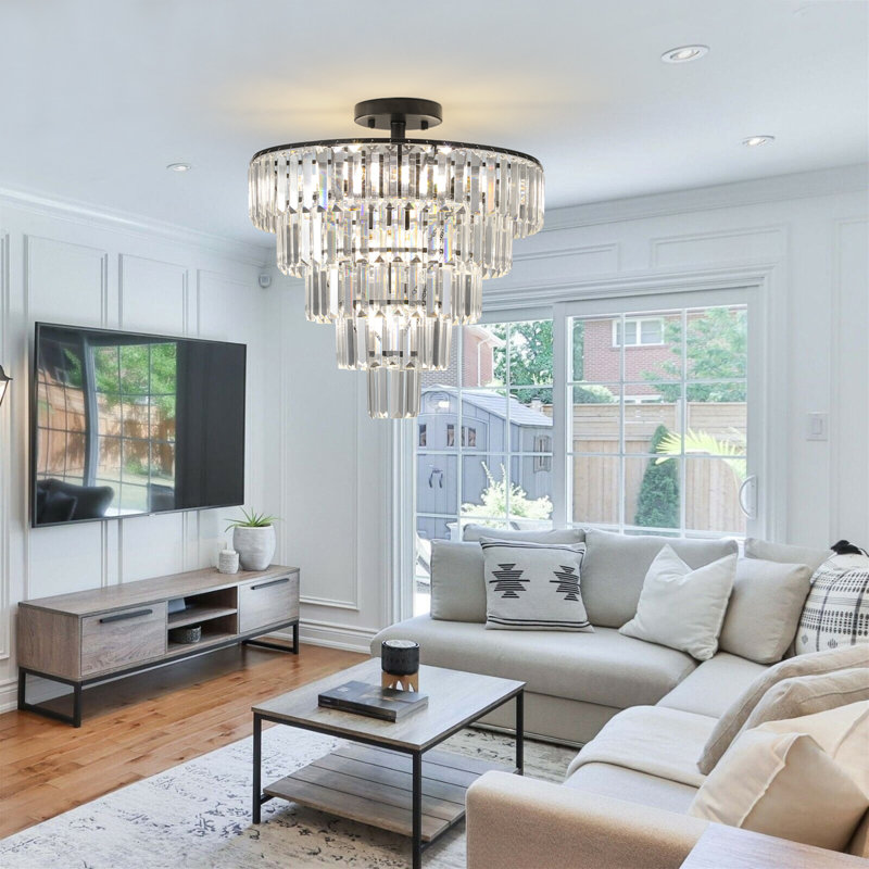 20" Crystal Chandelier Ceiling Light, Modern Luxury 10-Light Flush Mount Light Fixture, Elegant Home Lighting For Living Room, Dining Room, Bedroom (No Bulbs)