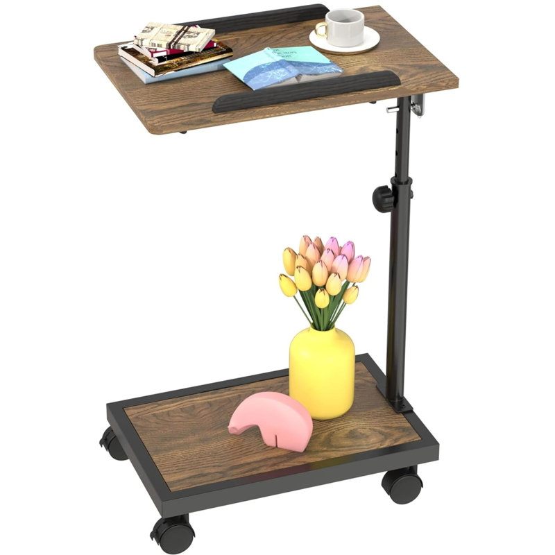 C-shaped Adjustable End Table With Wheels