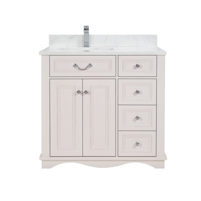 Meuble-lavabo simple en bois massif 36 po avec plateau en marbre d'ingénierie 1 po