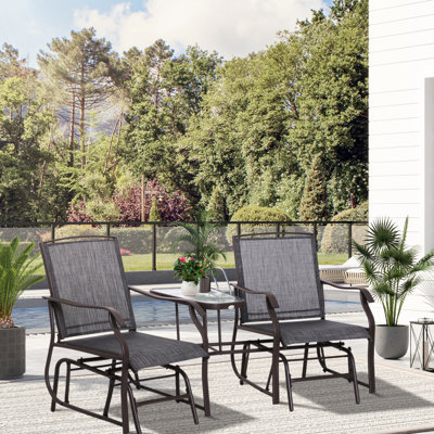 Porch Glider Chairs With Soft Sling Fabric - Grey Patio Coffee Table, Garden 2 Rocking Chair Swing, Grey, Strong Steel Construction, Comfortable