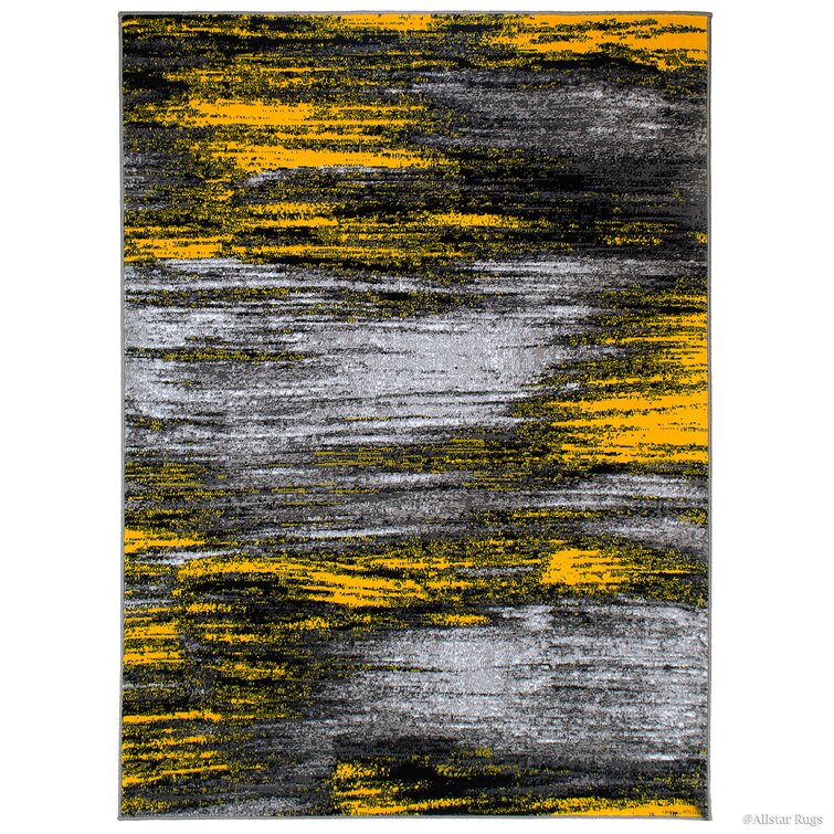 Keeler High-Quality Drop-Stitch Distressed Wavy Linear Yellow Area Rug Latitude Run Rug Size: Rectangle 5' x 6'11