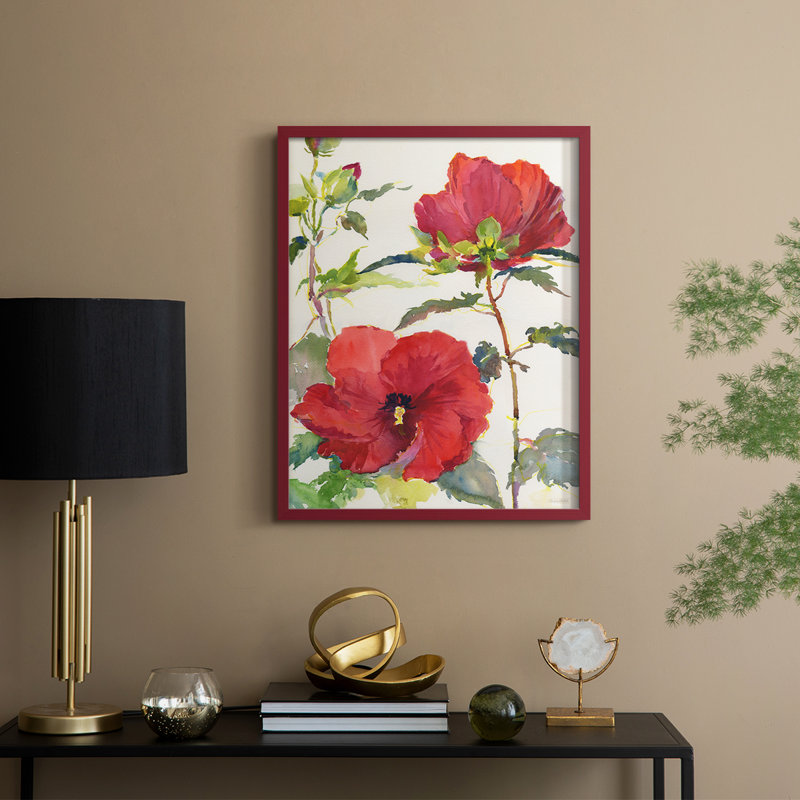 Hibiscus Glow II, reproduction encadrée - bois massif