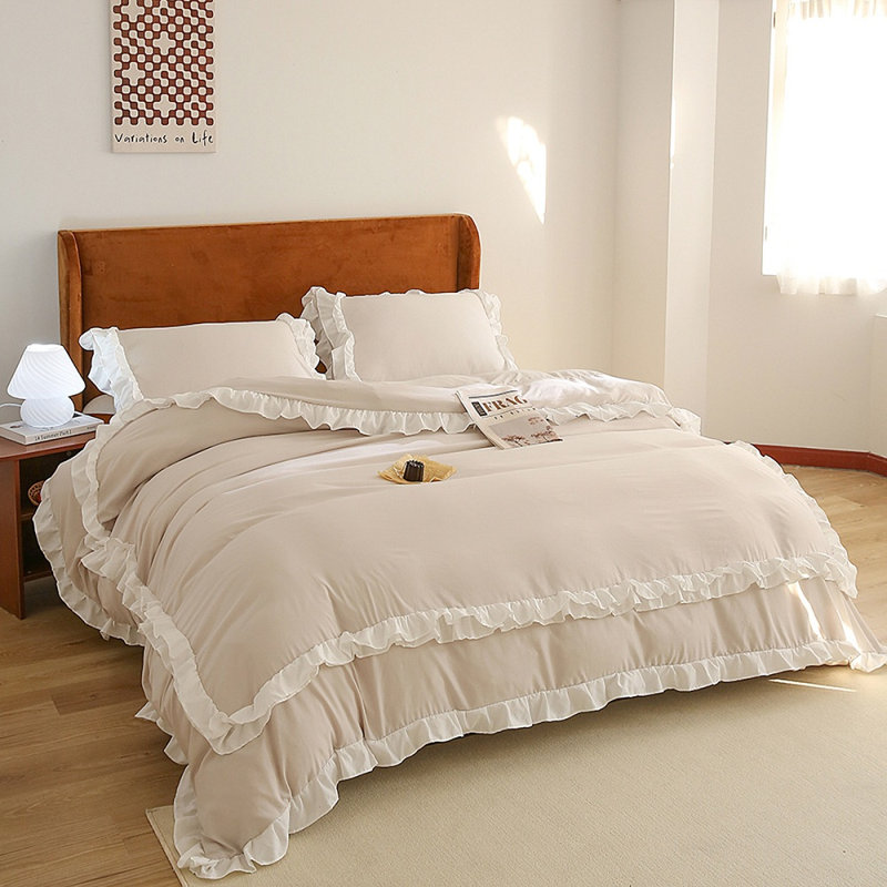 Ensemble de housse de couette à franges W-XHZK-WH, Double, Kaki