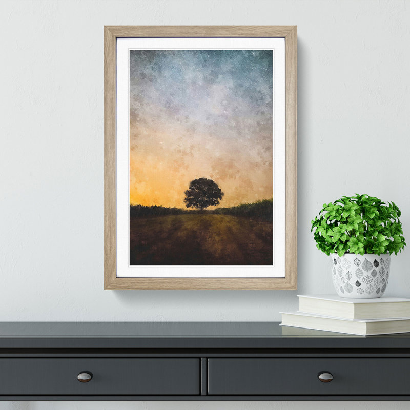 Lone Tree at Dusk - Framed Print, Oak Framed, 87cm H x 62cm W x 2cm D