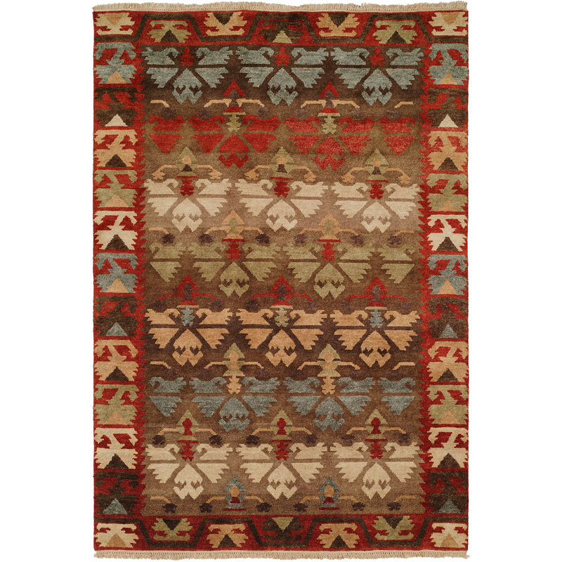 Tapis brun en laine noué à la main Sonia Southwestern, Rectangle 4 pi x 6 pi
