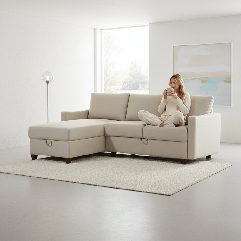 Upholstered reversible sectional with storage, Beige