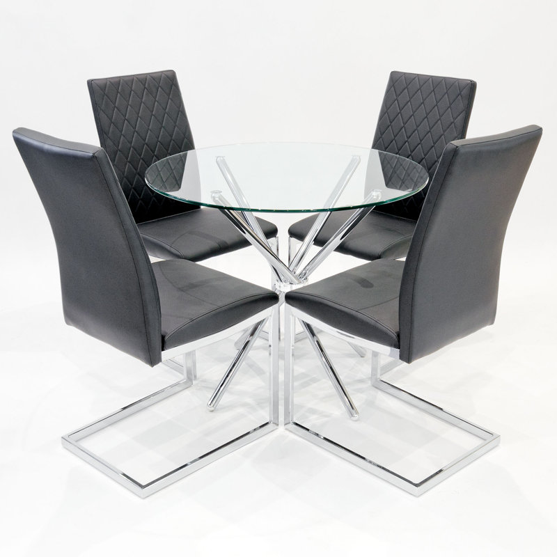 Brompton 4 - Person Dining Set, Black, Chrome