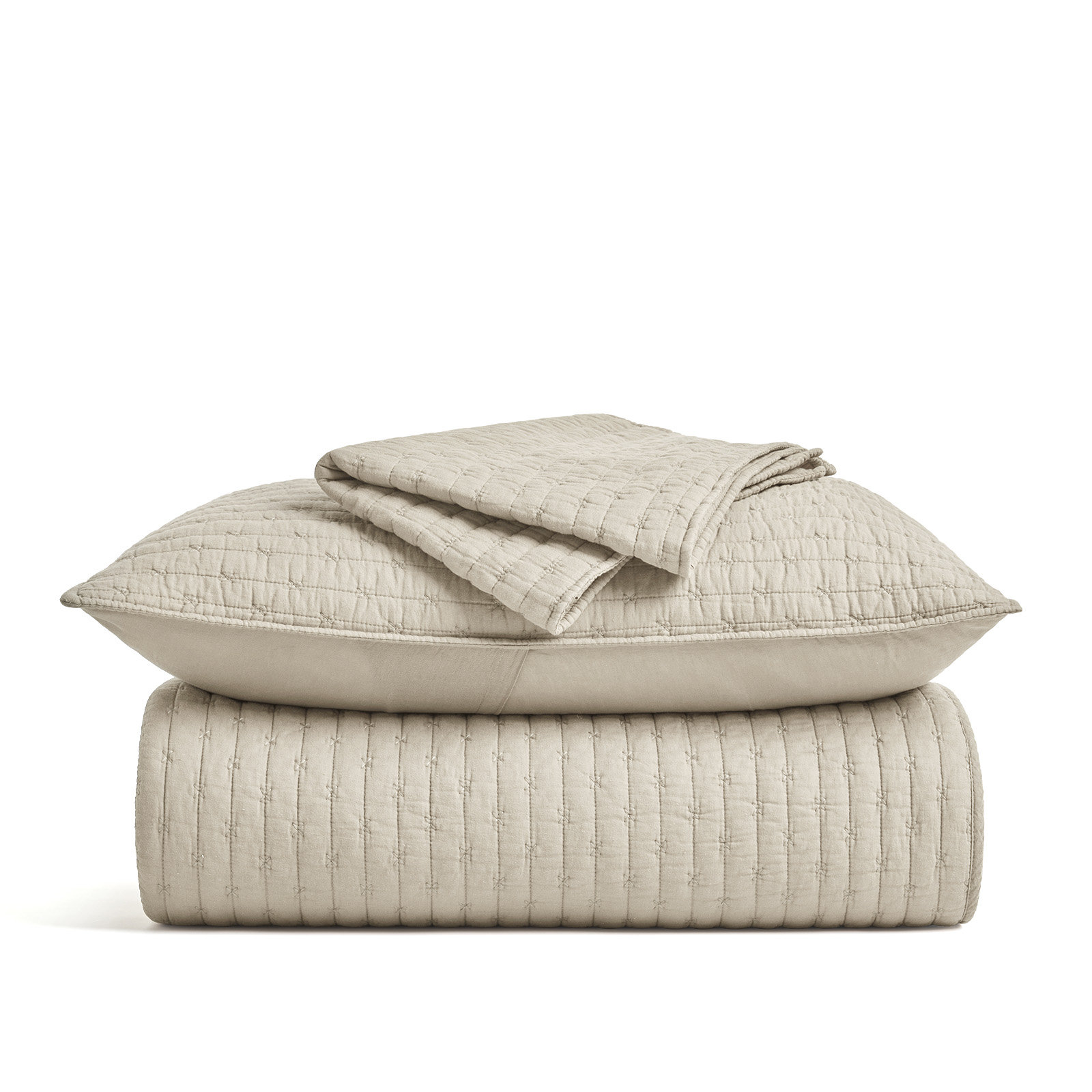 Cross Stitch Cotton Quilt set, King + 2 Shams, Birch