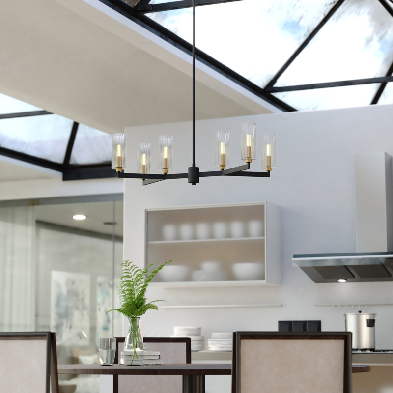 Adarryl 6 Light Matte Black Contemporary Chandelier Clear Glass