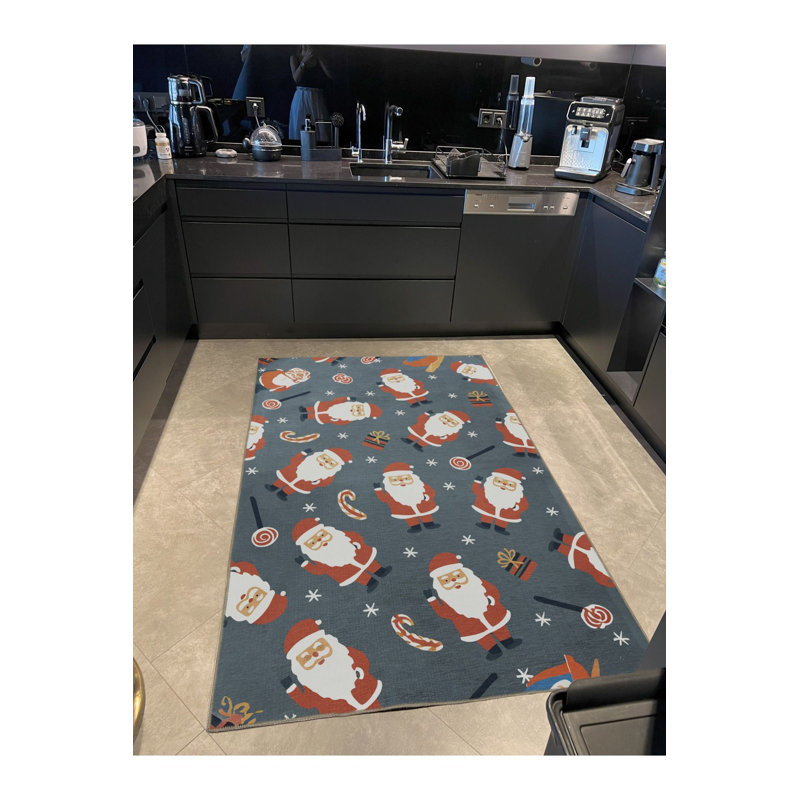 Tapis décoratif de Noël à motif d'ornement mélangé à motif de père Noël, Sous-tapis rectangulaire 5 pi 1 po x 7 pi 7 po inc