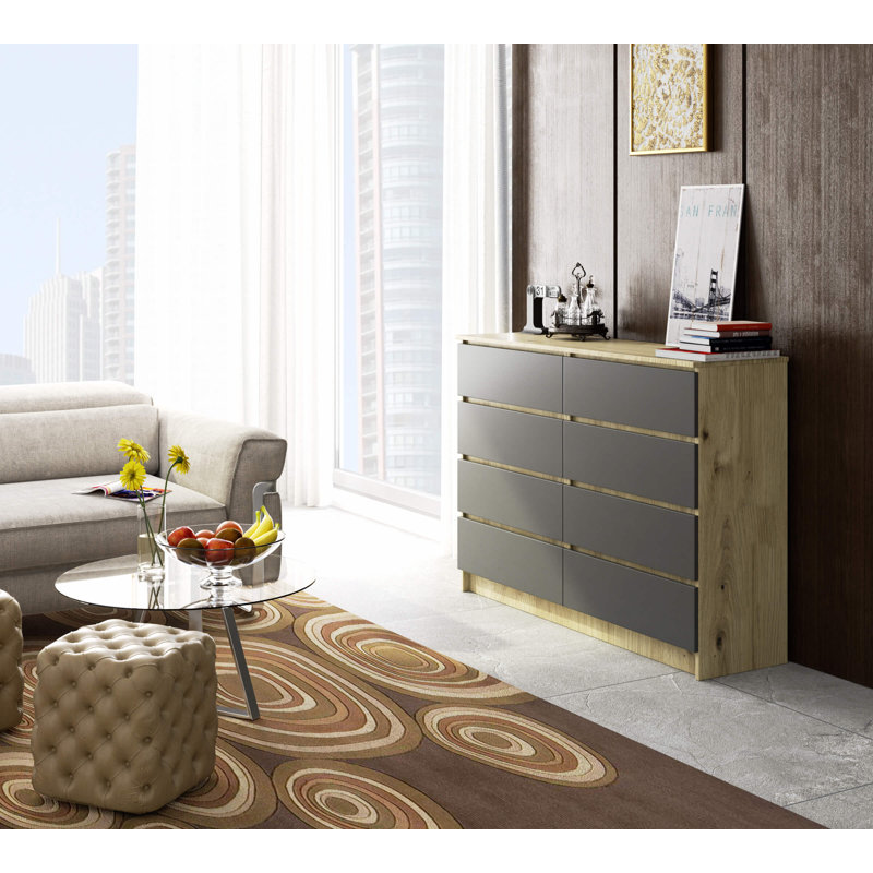 Eligija 138cm W 8 - Drawer Chest of Drawers, Oak/Graphite Grey