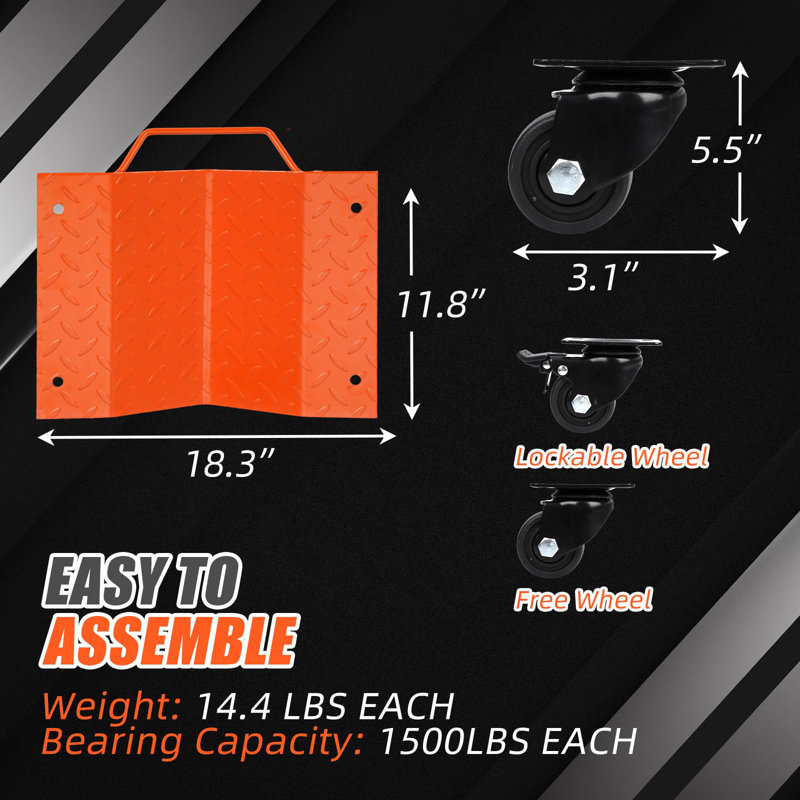 Heavy Duty Steel Car Mover Dolly, 2/4 Piece Car Wheel Dolly Set, Single 1500lbs Capacity Car Tire Dolly for Moving Cars, Trucks, Trailers,Motor,Boats