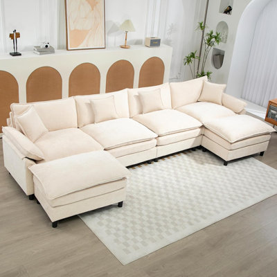 Canapé modulaire en U rembourré avec deux repose-pieds