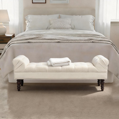 Banc rembourré capitonné de style moderne avec accoudoirs roulés, banc d'appoint avec pieds en bois pour la chambre à coucher, le salon, le vestibule
