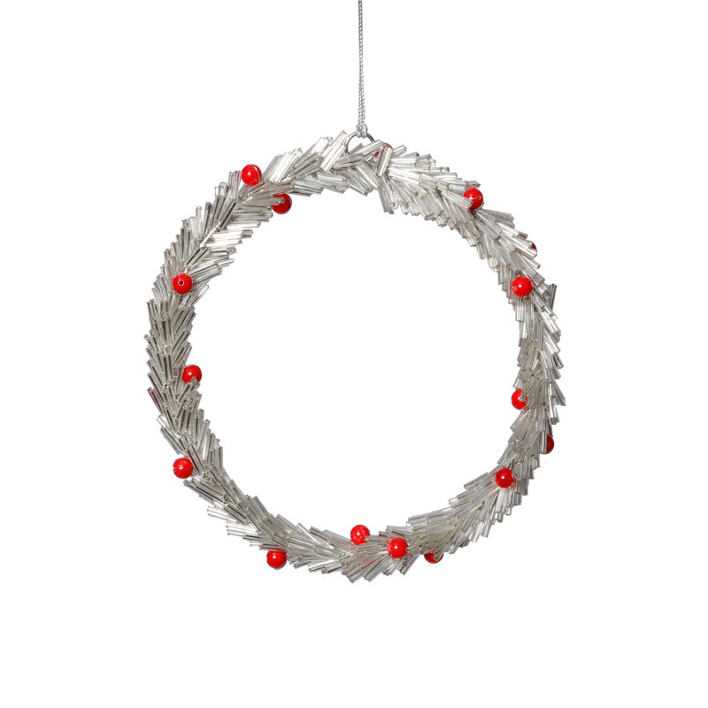 Ornements suspendus festifs en forme de couronne de Noël avec baies, ensemble de 12, H 6 po x l 6 po x P 0,75 po