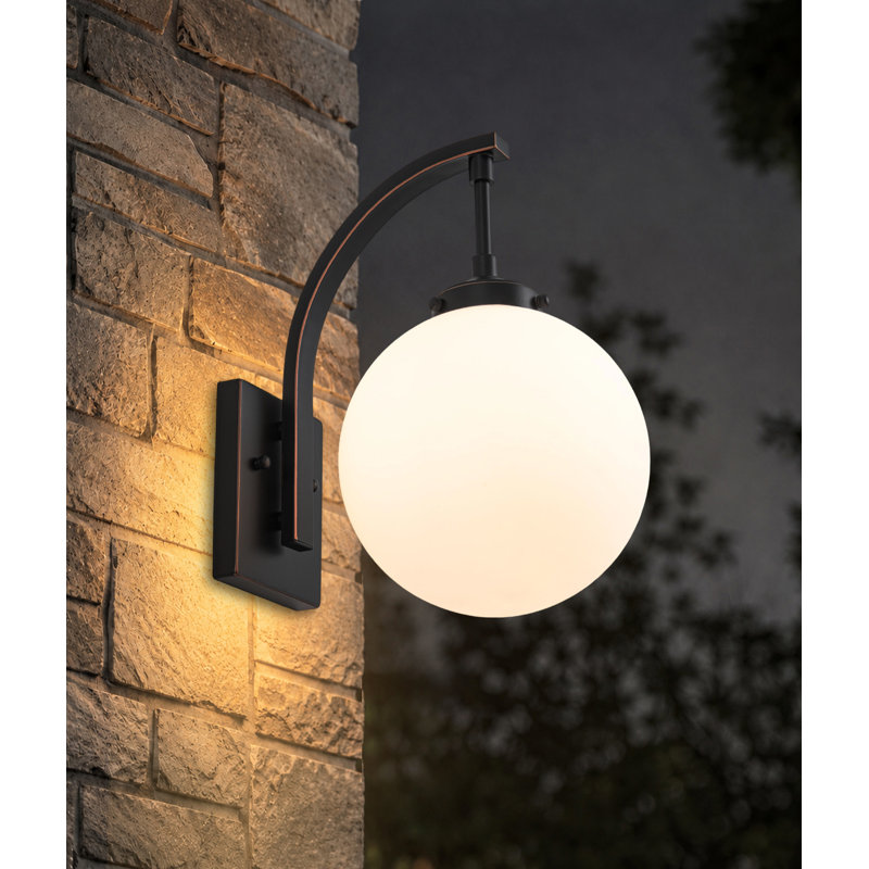 14" Black Outdoor Globe Wall Sconce With Frosted Glass