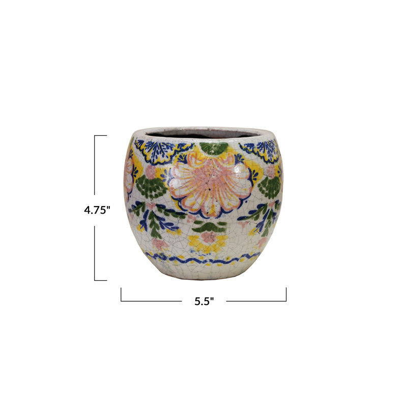 Terra-Cotta Planter With Floral Pattern