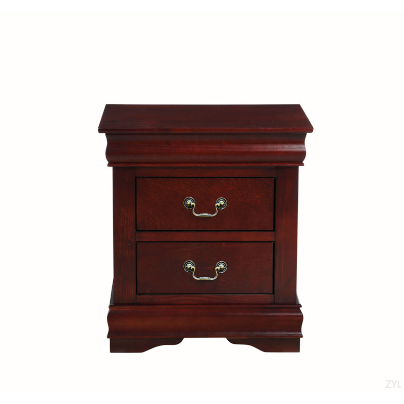 Gosford 2-Drawer Nightstand,Night Stand,End Table,Side Table 14" x 13" x 5" (Front)• Inner 11" x 12" x 4"H, Cherry