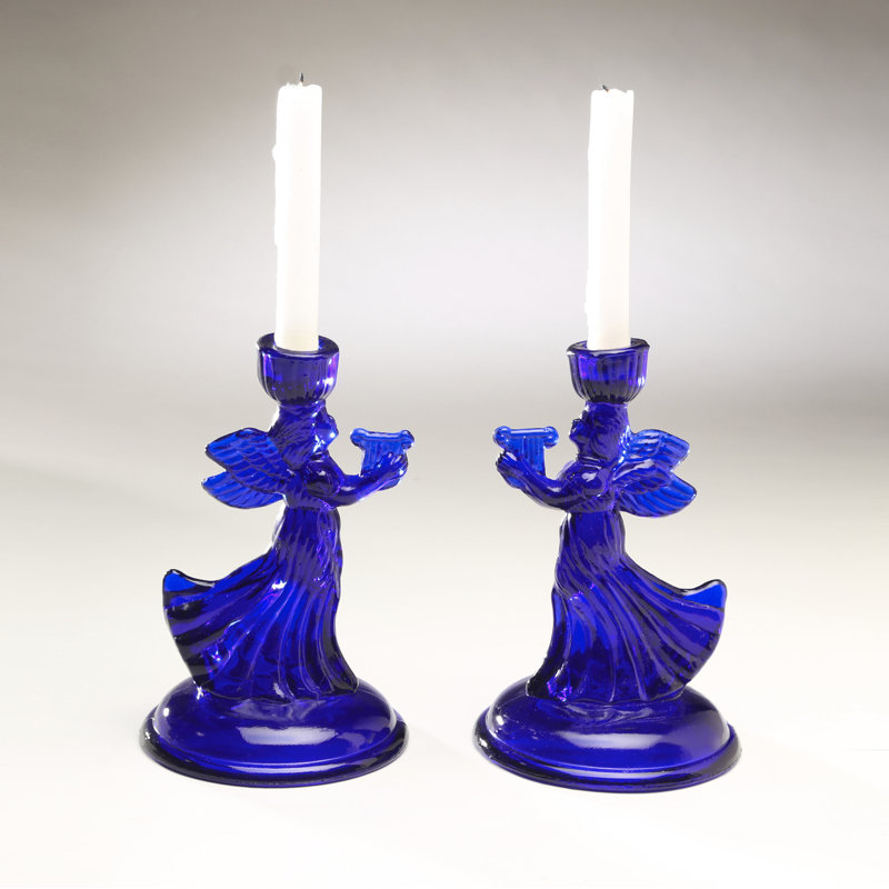 8" Angel Glass Candlestick, Blue