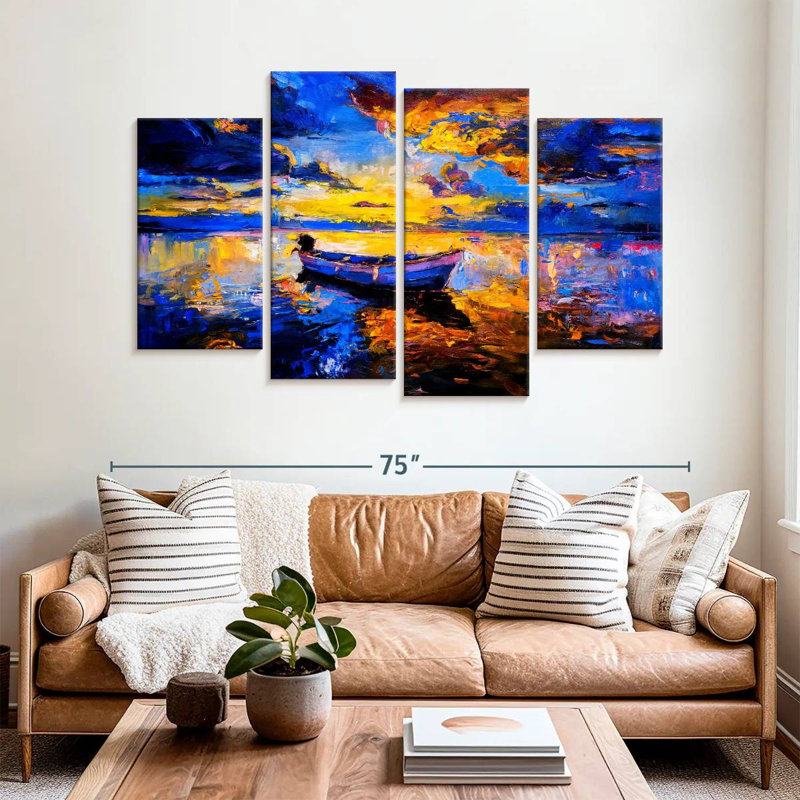 Mehar Lone Boat At Sea, 42" H x 68" W