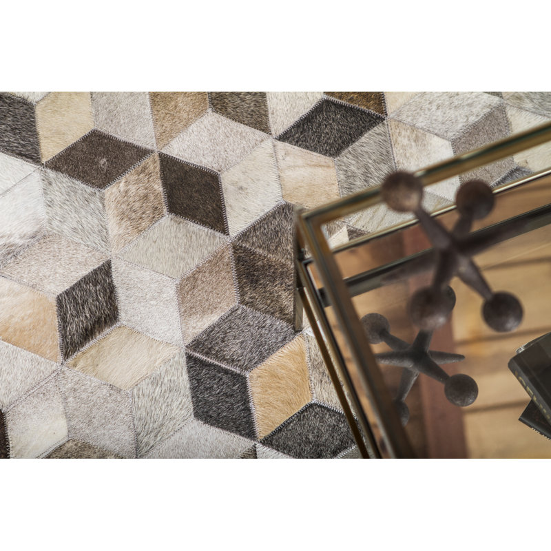 Natural Hide Cowhide Geometric Area Rug in Silver, Rectangle 11'6" x 14'6"