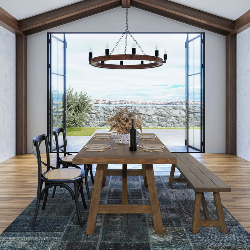 Cascais Dining Set With Farmhouse Base, Brown
