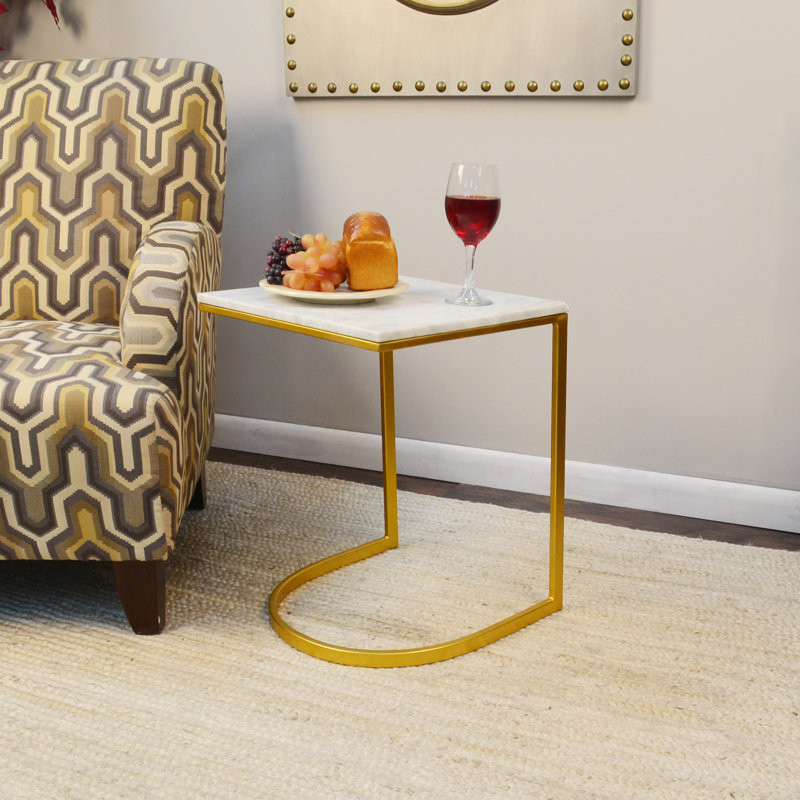 Contemporary Gold 16 Inch Square Side Table with Elegant Marble Top
