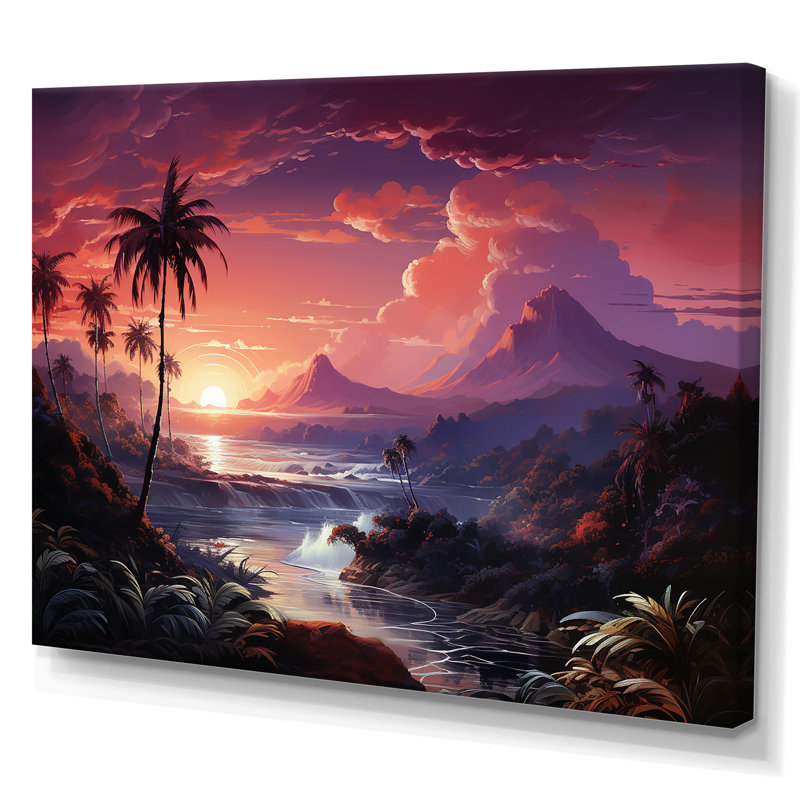 «Abstract Hawaii Palm Tree Sunset I», reproduction sur toile, Toile tendue, H 34 po x l 44 po x P 1,5 po
