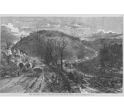 Impression sur la route militaire avec des wagons de conestoga en virginie près de washington