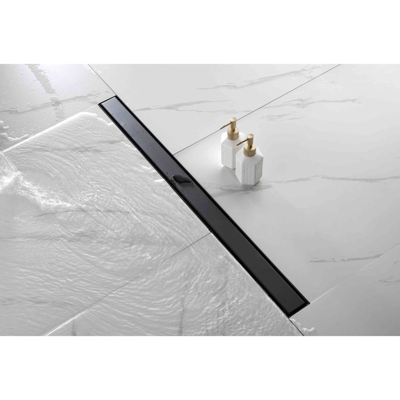 36 Inches Linear Shower Drain With Removable Cover, 304 Stainless Shower Drain  Included Hair Strainer And Leveling Feet, Flange