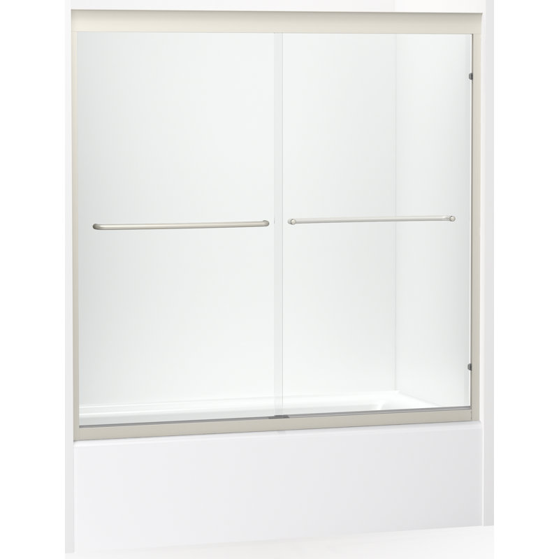 Fluence 54-5/8 - 59-5/8-In W X 58-In H Sliding Bath Door with 1/4-In Thick Crystal Clear Glass, Anodized Brushed Bronze