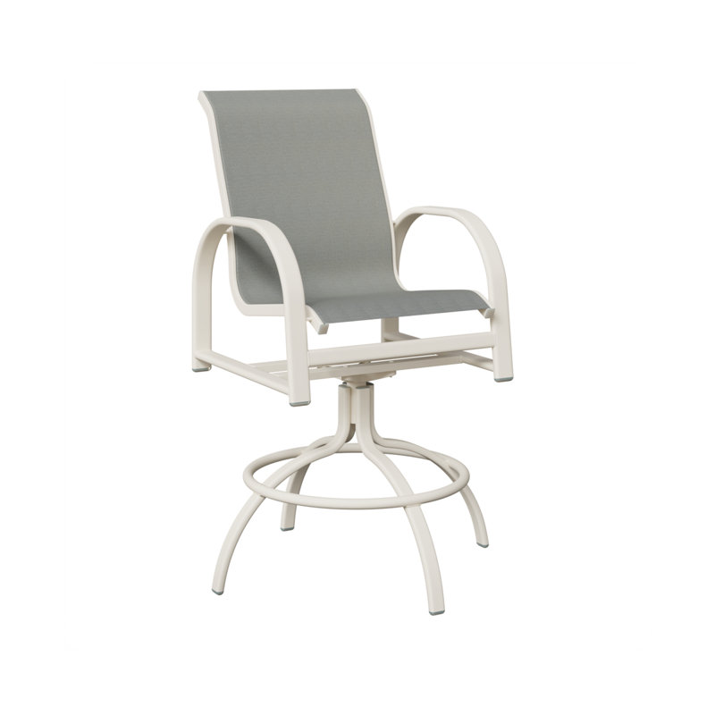 Chaise de bar pivotante en aluminium blanc mat Cazares avec toile en ardoise Nova, Ardoise Nova, Blanc mat