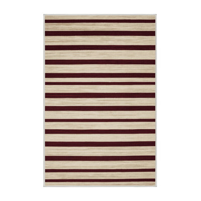 Machine Washable Horizontal Stripes Beige Area Rug