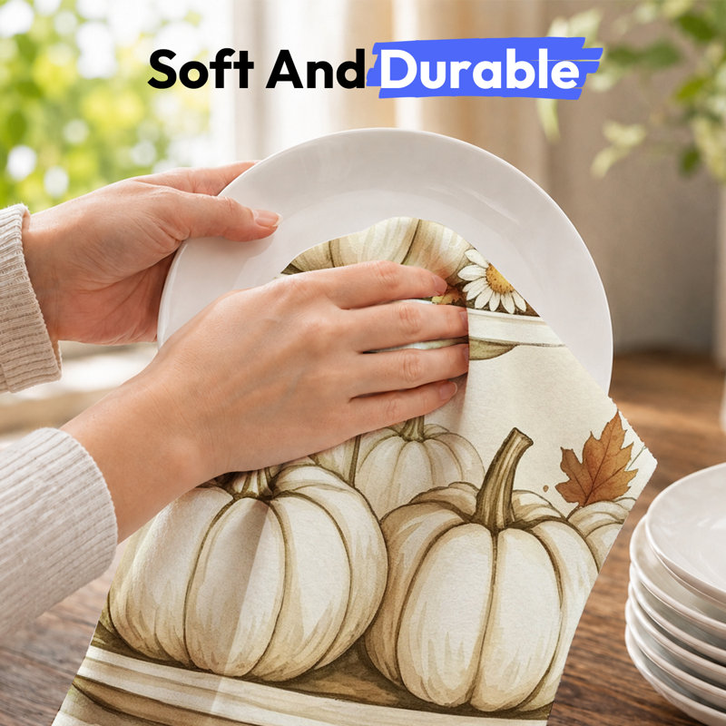  Serviette de cuisine en microfibre d'Halloween, linges à vaisselle réutilisables absorbants, décoratifs résistants à la décoloration, 16 po x 24 po, plateau de citrouille crème
