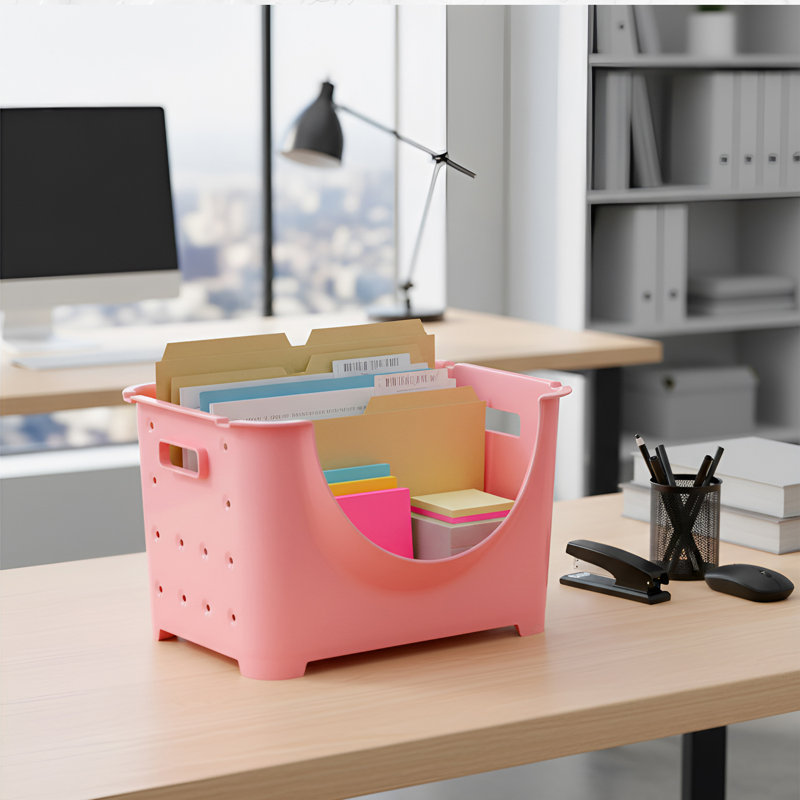 Bacs de rangement empilables en plastique, Rose
