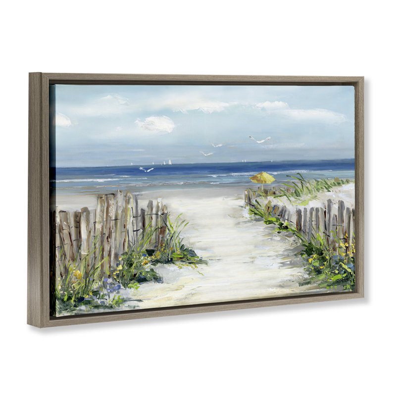 Cadre flottant Sunlit Dune Path To Ocean, design par Sally Swatland, Montalcino orme flottant encadré, H 21 po x l 31 po