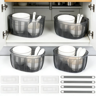 Organisateur de porte d'armoire transparent transparent et tablette murale - Ensemble de 4 paniers de rangement polyvalents pour la cuisine, la salle de bain, le lavabo et le salon
