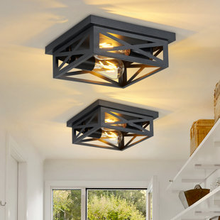 9.8 In. 2-Light Farmhouse Square Black Flush Mount Ceiling Light