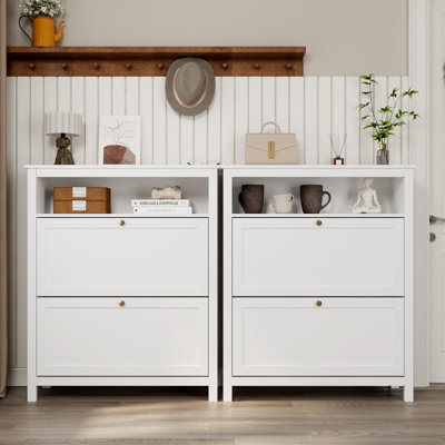 Shoe Cabinet With 2 Flip Drawers And Open Area (set Of 2)