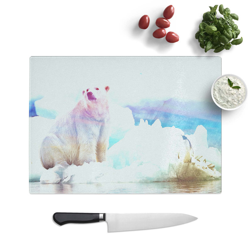 Tempered Glass Penguin and Polar Bear Chopping Board, 39 cm W x 28.5 cm L