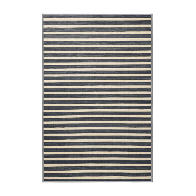 Tapis gris à rayures horizontales lavable à la machine, Rectangle 7 pi x 9 pi
