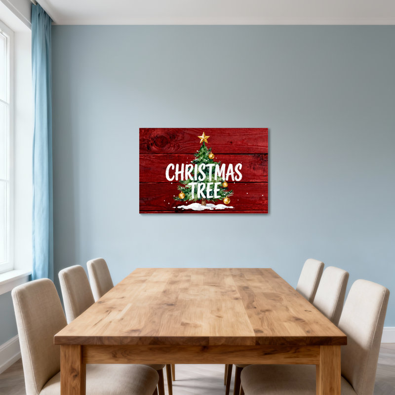 Arbre de Noël sur fond de bois rouge