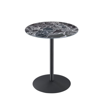 Table de bout de 17,5 po avec une plateforme texturée en marbre noir et un support en acier fiable de style simple