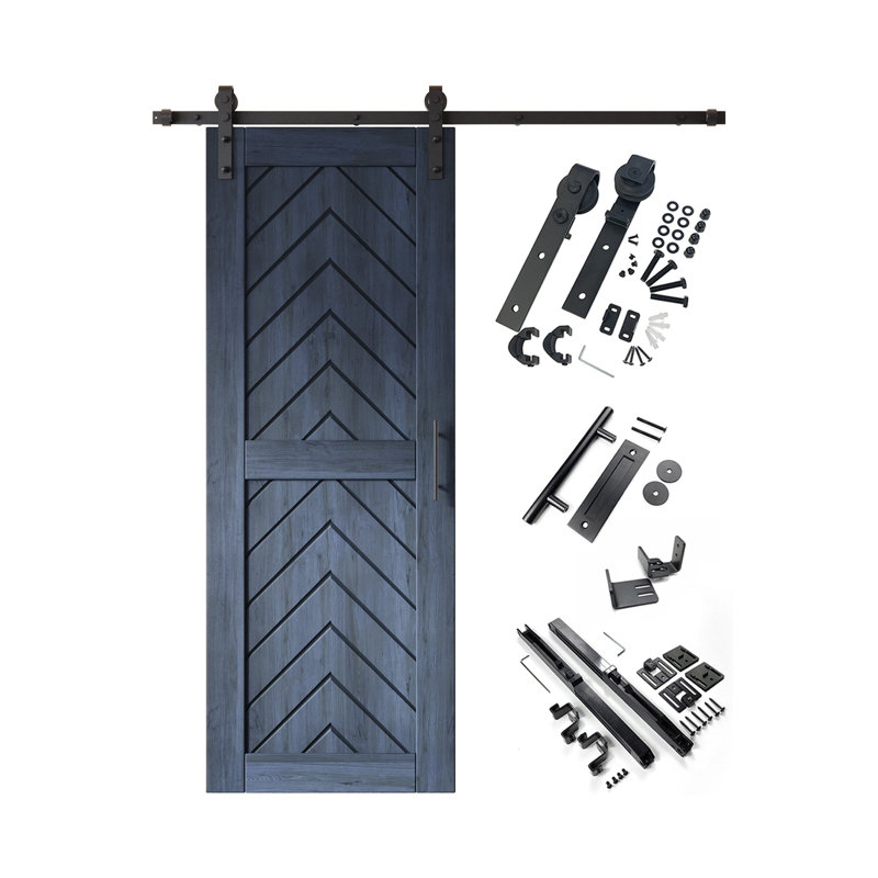Porte de grange 4-en-1 finie et non assemblée avec trousse de quincaillerie d'installation non encastrée Homacer de 30 po x 80 po Homacer Marine, rail de 5,5 pi, utilisation intérieure seulement